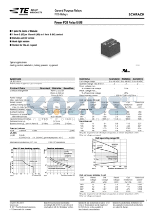 2-1393203-9 datasheet - Power PCB Relay U/UB