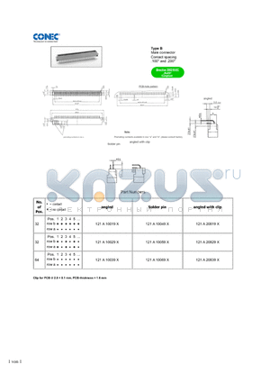 121A10039X datasheet - Type B Male connector Contact spacing .100 and .200