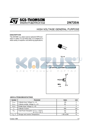 2N720A datasheet - HIGH VOLTAGE GENERAL PURPOSE