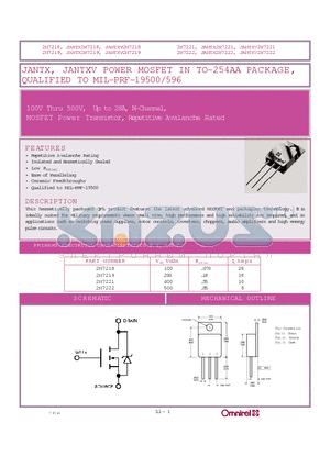 2N7218 datasheet - JANTX, JANTXV POWER MOSFET IN TO-254AA PACKAGE