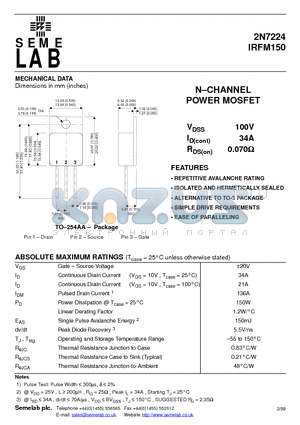 2N7224 datasheet - N-CHANNEL POWER MOSFET