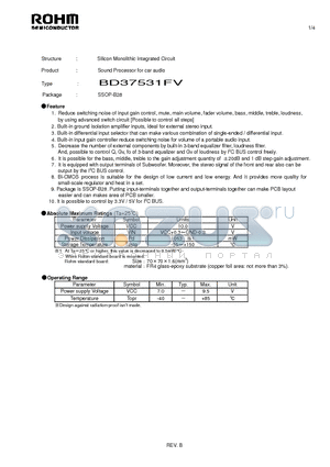 BD37531FV datasheet - Silicon Monolithic Integrated Circuit