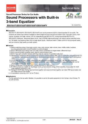 BD37531FV-E2 datasheet - Sound Processors with Built-in 3-band Equalizer