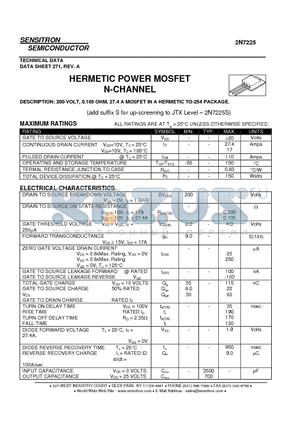 2N7225 datasheet - HERMETIC POWER MOSFET N-CHANNEL