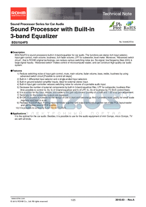 BD37524FS_1003 datasheet - Sound Processor with Built-in 3-band Equalizer
