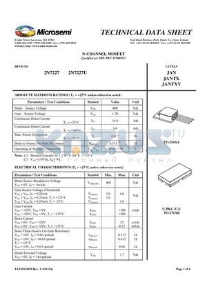 2N7225U datasheet - N-CHANNEL MOSFET