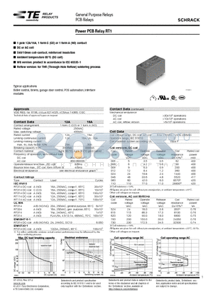 2-1393239-1 datasheet - Power PCB Relay RT1