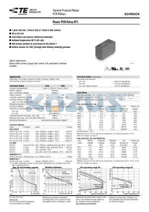 2-1393239-3 datasheet - Power PCB Relay RT1