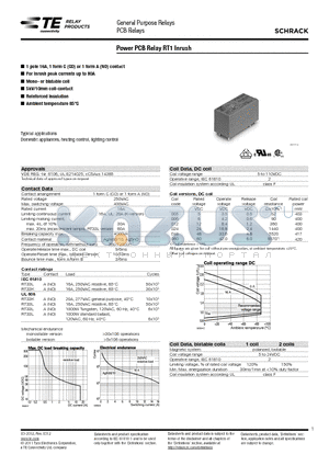 2-1393240-6 datasheet - Power PCB Relay RT1 Inrush