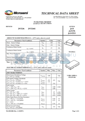 2N7236 datasheet - P-CHANNEL MOSFET