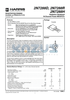 2N7288H datasheet - Radiation Hardened N-Channel Power MOSFETs