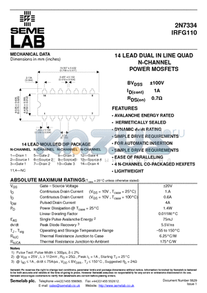 2N7334 datasheet - 14 LEAD DUAL IN LINE QUAD