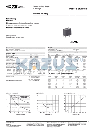 2-1393194-1 datasheet - Miniature PCB Relay T77