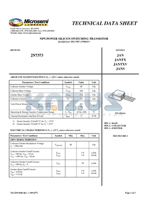 2N7373_1 datasheet - NPN POWER SILICON SWITCHING TRANSISTOR