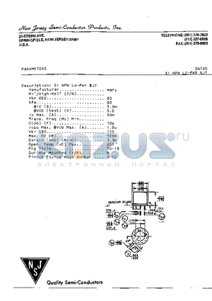 2N740 datasheet - SI NPN LO-PWR BJT