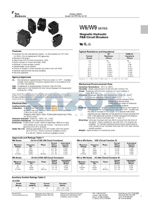 2-1393252-3 datasheet - Magnetic Hydraulic P&B Circuit Breakers