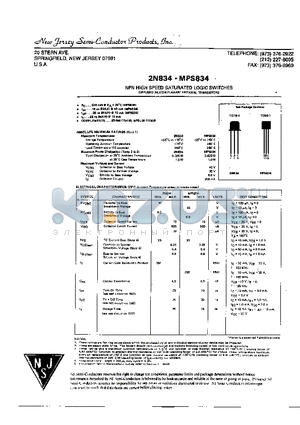 2N834 datasheet - NPN HIGH SPEED SATURATED LOGIC SWITCHES