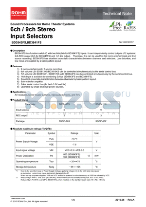 BD3843FS_1 datasheet - 6ch/9ch Stereo Input Selectors