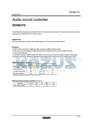 BD3861FS datasheet - Audio sound controller