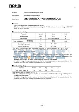 BD3869AF datasheet - Silicone monolithic integrated circuit