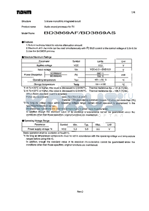 BD3869AF datasheet - Audio sound processor for TV