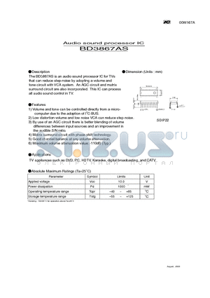 BD3867AS datasheet - Audio sound processor IC