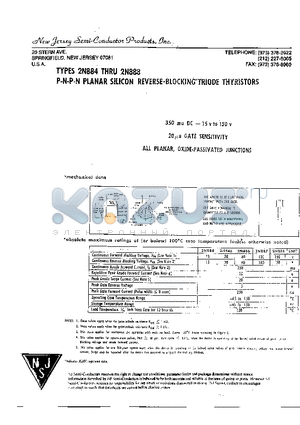 2N884 datasheet - P-N-P-N PLANAR SILICON REVERSE-BLOKING TRIODE THYRISTORS