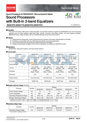 BD3870FS datasheet - Sound Processors with Built-in 3-band Equalizers