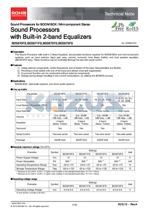 BD3872FS datasheet - Sound Processors with Built-in 3-band Equalizers