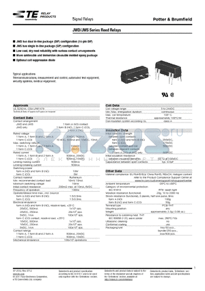 2-1393771-3 datasheet - JWD/JWS Series Reed Relays