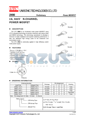 2N90G-TA3-T datasheet - 2A, 900V N-CHANNEL POWER MOSFET