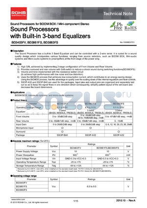 BD3883FS datasheet - Sound Processors with Built-in 3-band Equalizers