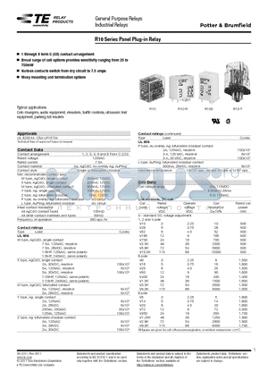 2-1393767-9 datasheet - R10 Series Panel Plug-in Relay