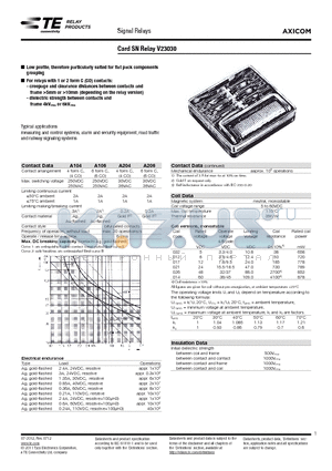 2-1393802-0 datasheet - Card SN Relay V23030