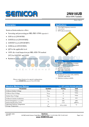 2N918UB datasheet - Silicon NPN Transistor