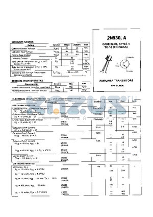 2N930 datasheet - AMPLIFIER TRANSISTOR (NPN SILICON)