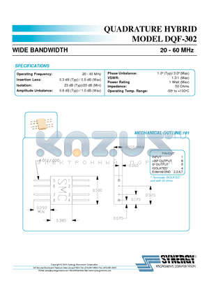 DQF-302 datasheet - WIDE BANDWIDTH 20 - 60 MHz