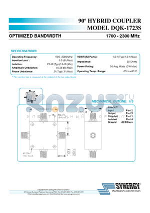 DQK-1723S datasheet - 90j HYBRID COUPLER MODEL