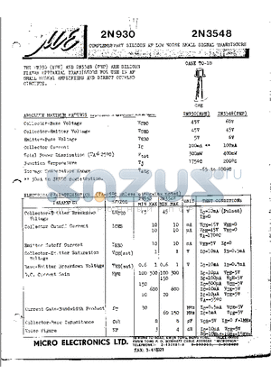 2N930 datasheet - COMPLEMENTARY SILICON AF LOW NOISE SMALL SIGNAL TRANSISTORS