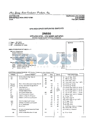 2N930 datasheet - NPN HIGH SPEED SATURATED SWITCHES