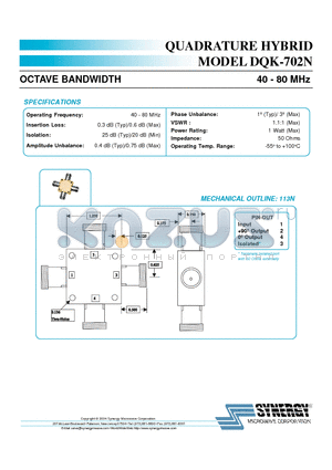 DQK-702N datasheet - QUADRATURE HYBRID MODEL