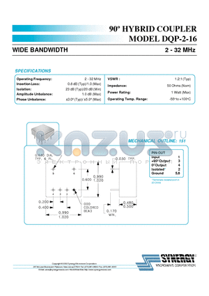 DQP-2-16 datasheet - 90j HYBRID COUPLER MODEL