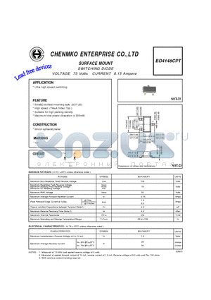 BD4148CPT datasheet - SWITCHING DIODE VOLTAGE 75 Volts CURRENT 0.15 Ampere