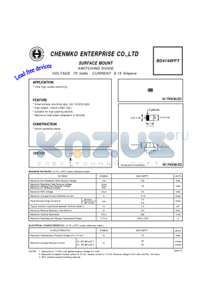 BD4148FPT datasheet - SWITCHING DIODE VOLTAGE 75 Volts CURRENT 0.15 Ampere