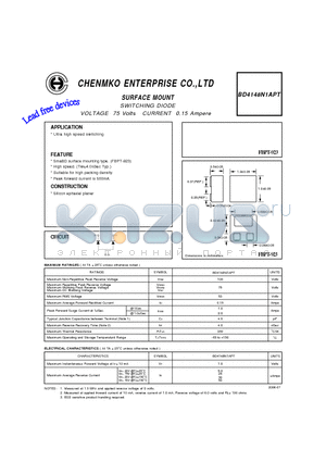 BD4148N1APT datasheet - SWITCHING DIODE VOLTAGE 75 Volts CURRENT 0.15 Ampere