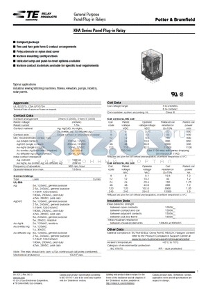 2-1393836-1 datasheet - KHA Series Panel Plug-in Relay