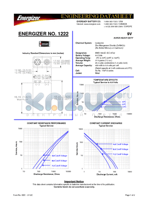 1222 datasheet - 9V SUPER HEAVY DUTY