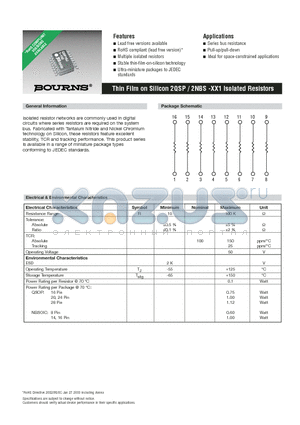 2NBS16-RG1-472LF datasheet - Thin Film on Silicon 2QSP / 2NBS -XX1 Isolated Resistors