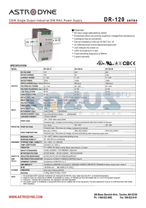DR-120 datasheet - 120W Single Output Industrial DIN RAIL Power Supply