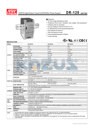 DR-120 datasheet - 120W Single Output Industrial DIN RAIL Power Supply